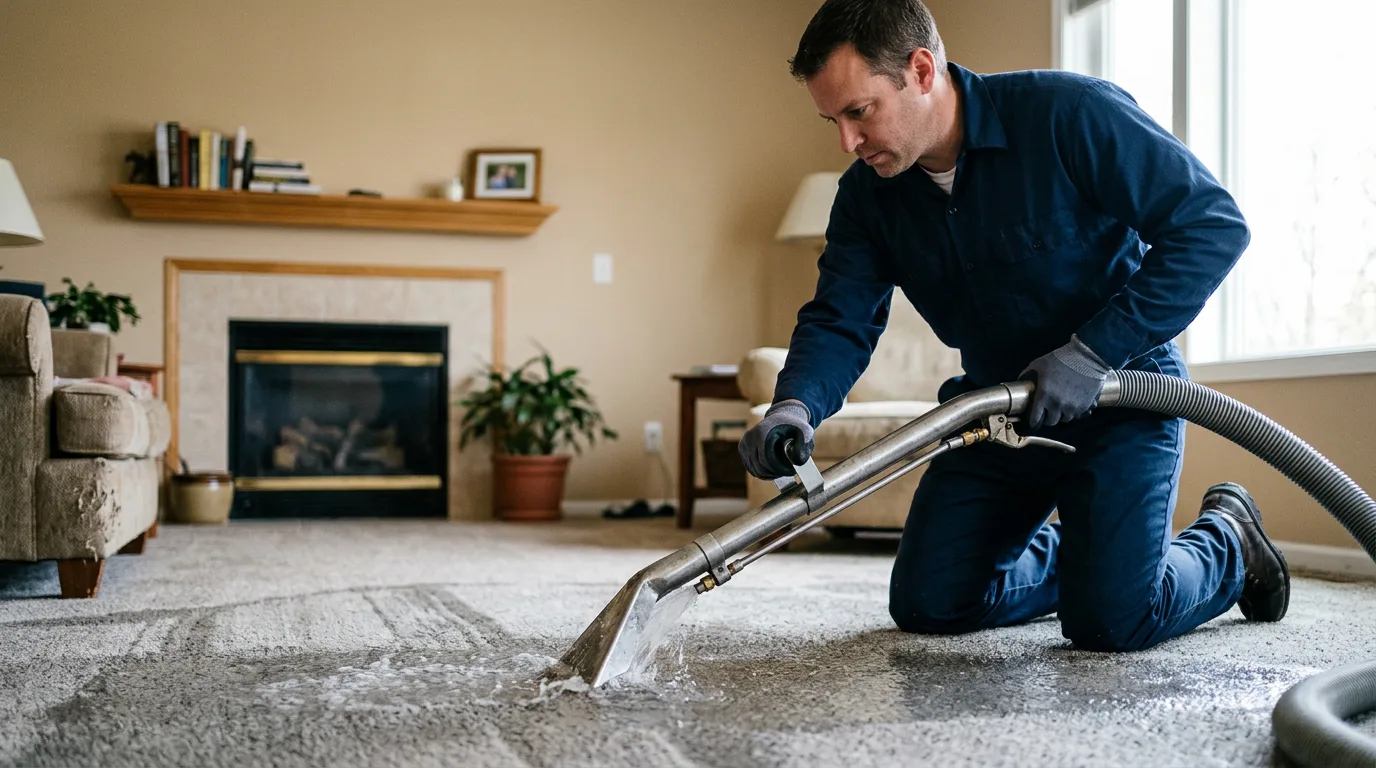 Water damage restoration technician working near Cedarville, NJ